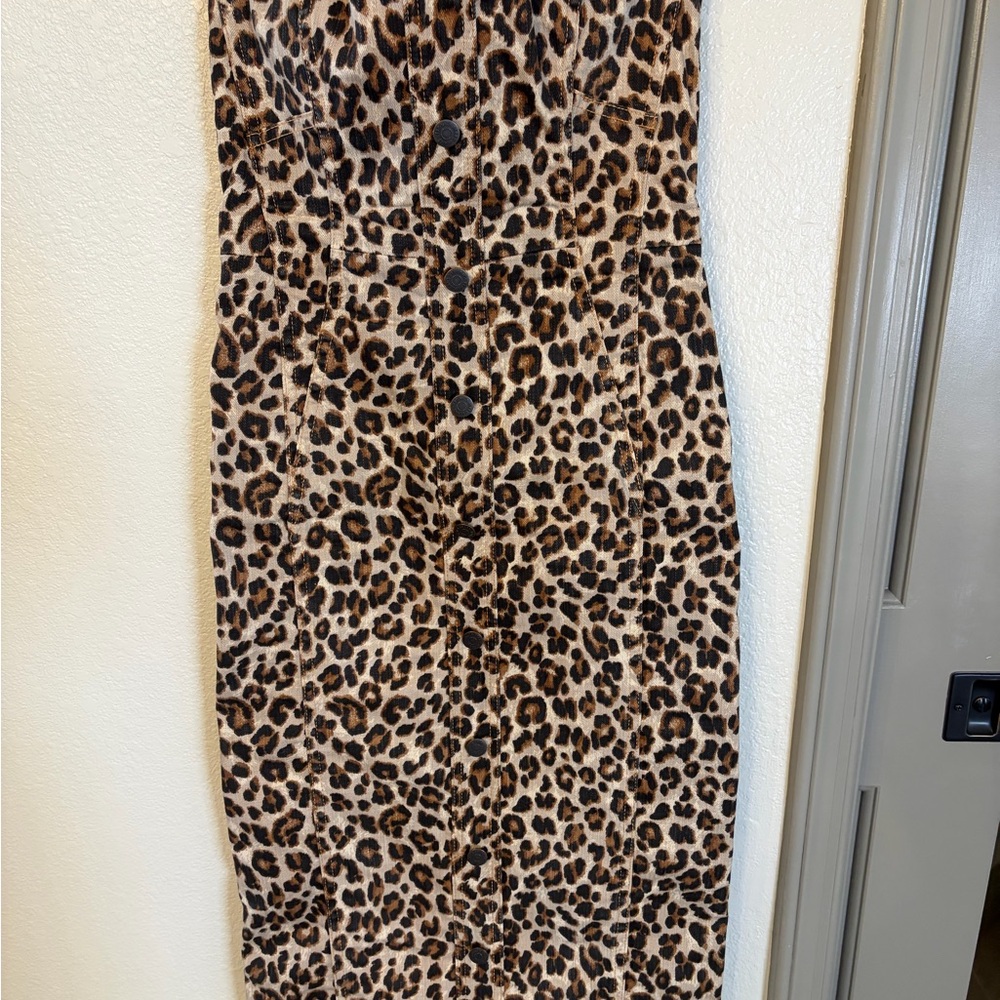 Veronica Beard stretch denim leopard sweetheart dress